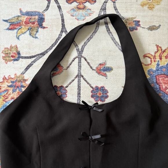 Zara Black Sleeveless Bow Front Cut Out Halter Tank Top XL - Picture 4 of 9